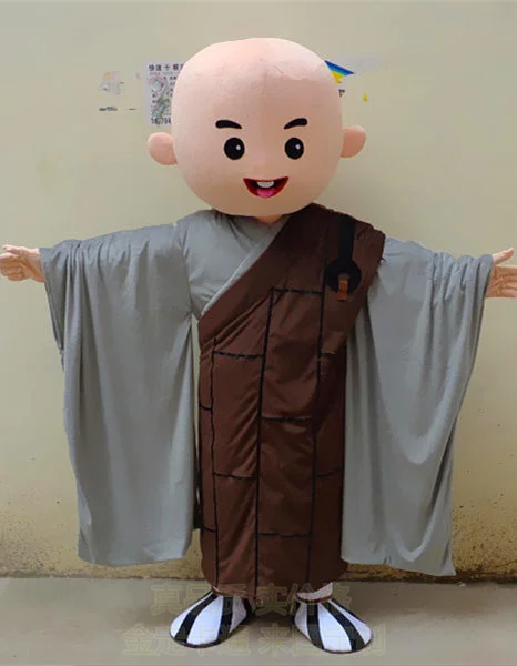 Childish Buddhist Monk Mascot Costume Cartoon Mascot Costume Adult Round Head Halloween Cosplay Party Costume Free Shipping