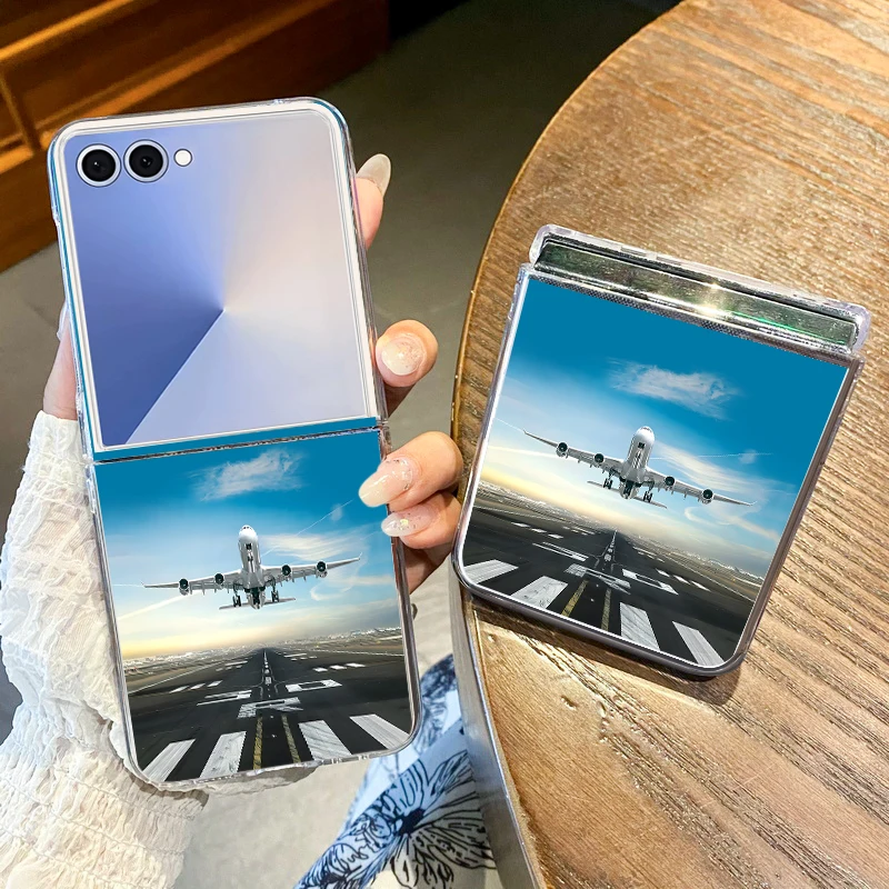 Flugzeug Blumendruck Handyhülle für Samsung Galaxy Z Flip 7 FE 6 5 4 3 5G Hard PC Clear Folding Cover für Samsung Z Flip5 Flip4
