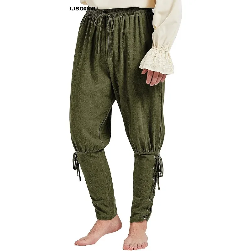 

1Men’s Pirate Pants Ankle Banded Renaissance Pant Medieval Viking Navigator Pants Halloween Costume Cosplay with Drawstrings