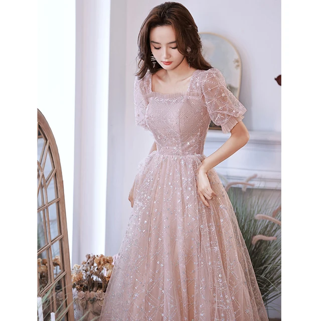 Square Collar Pink Evening Dress Girls 18 Year Old Adult Ceremony Banquet Women s Temperament Birthday Party Evening Dresses AliExpress