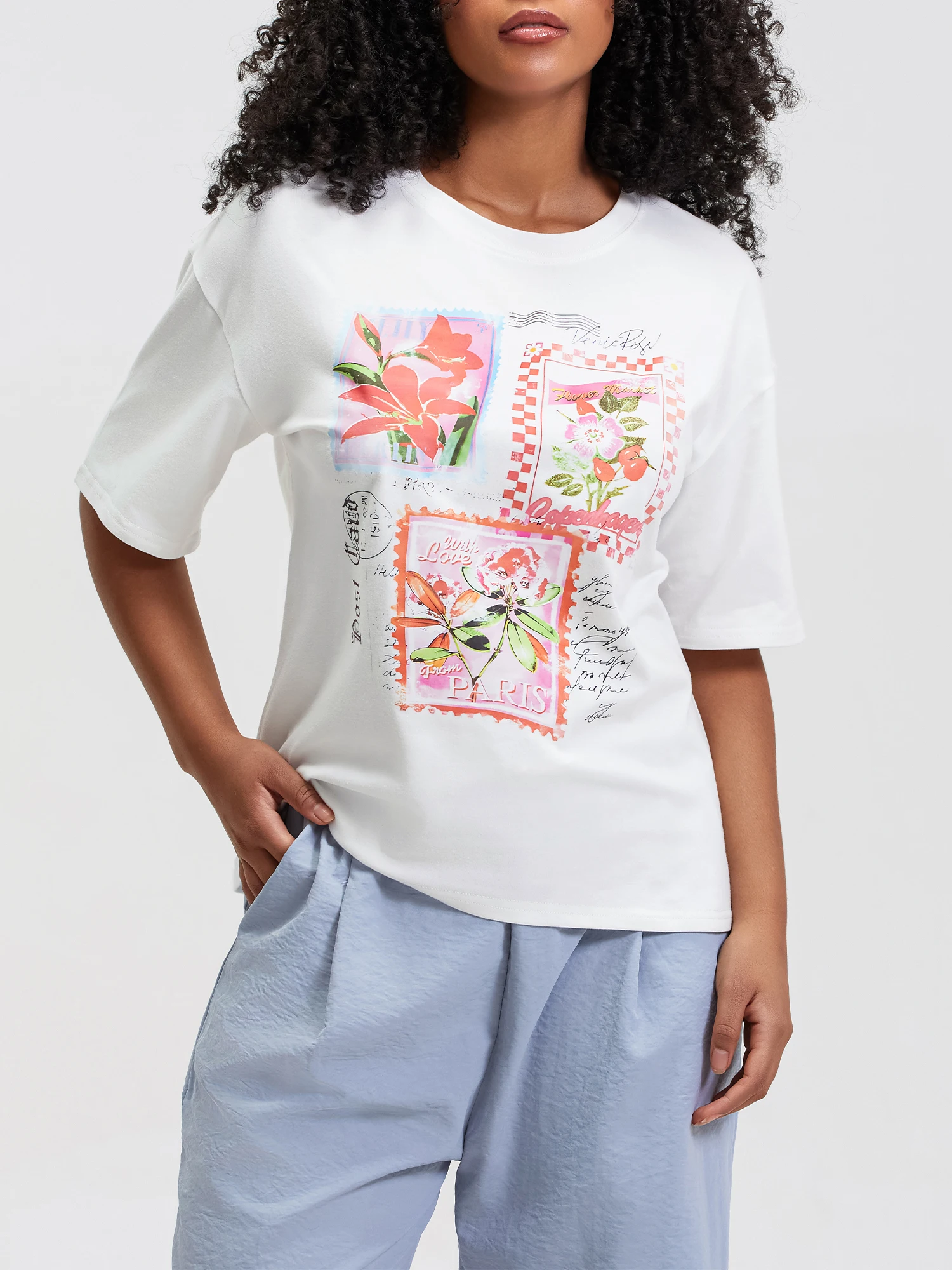 Damskie koszulki z krótkim rękawem i uroczym nadrukiem zwierzęcym Casualowe topy na lato Okrągły dekolt Luźny krój Tee Streetwear Fashion