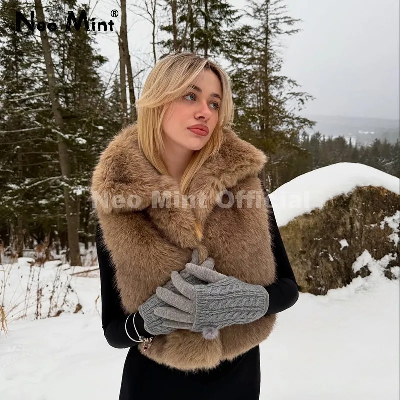 Neo Mint 2025 Autumn New Exclusive Fluffy Fox Fur Vest Tops Women Waistcoat Winter Sleeveless Faux Fur Coat Jackets Gilet Femme