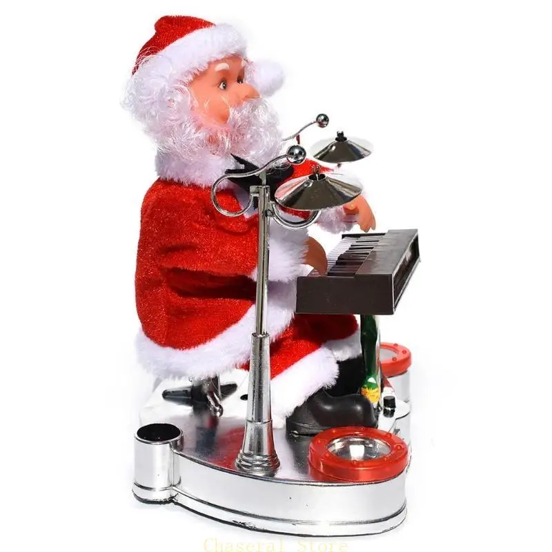 E7CE Electric Santa Blowing Saxophone for Doll Interactive Toy Electric Christmas Dancing Toy Electric Plush Doll Toy