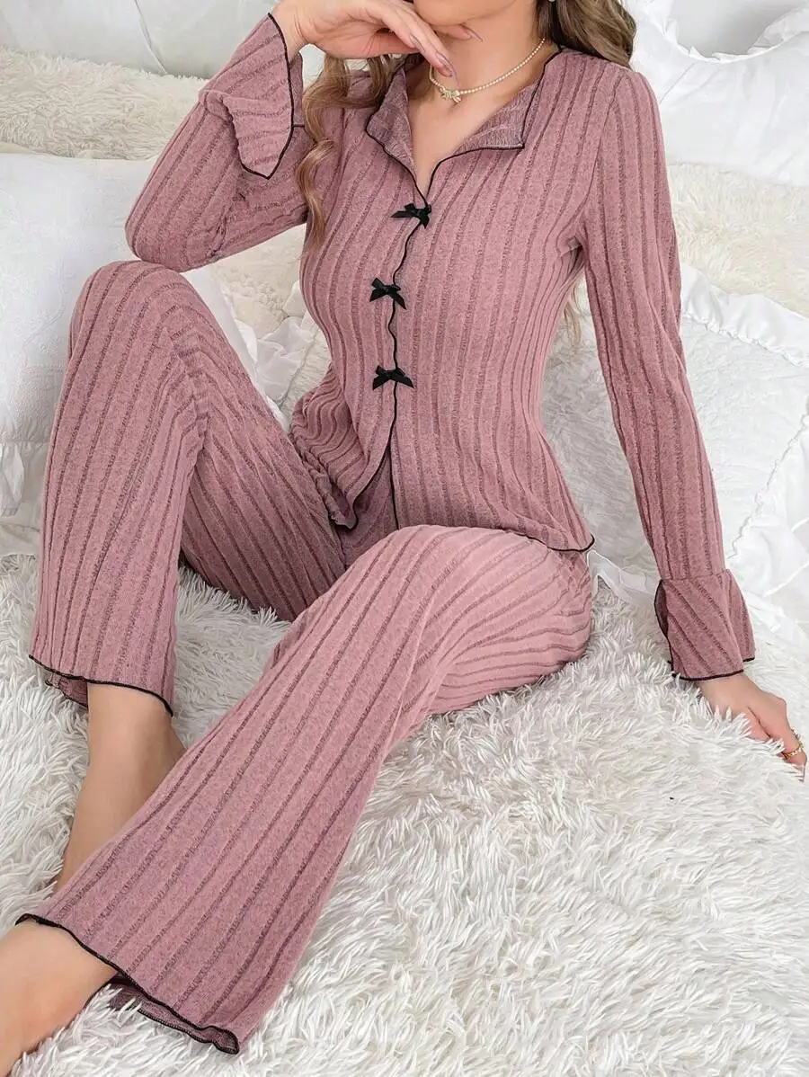 Pijamas de dos piezas para mujer, conjunto de ropa de casa informal, cálida, a la moda y usable, Otoño e Invierno