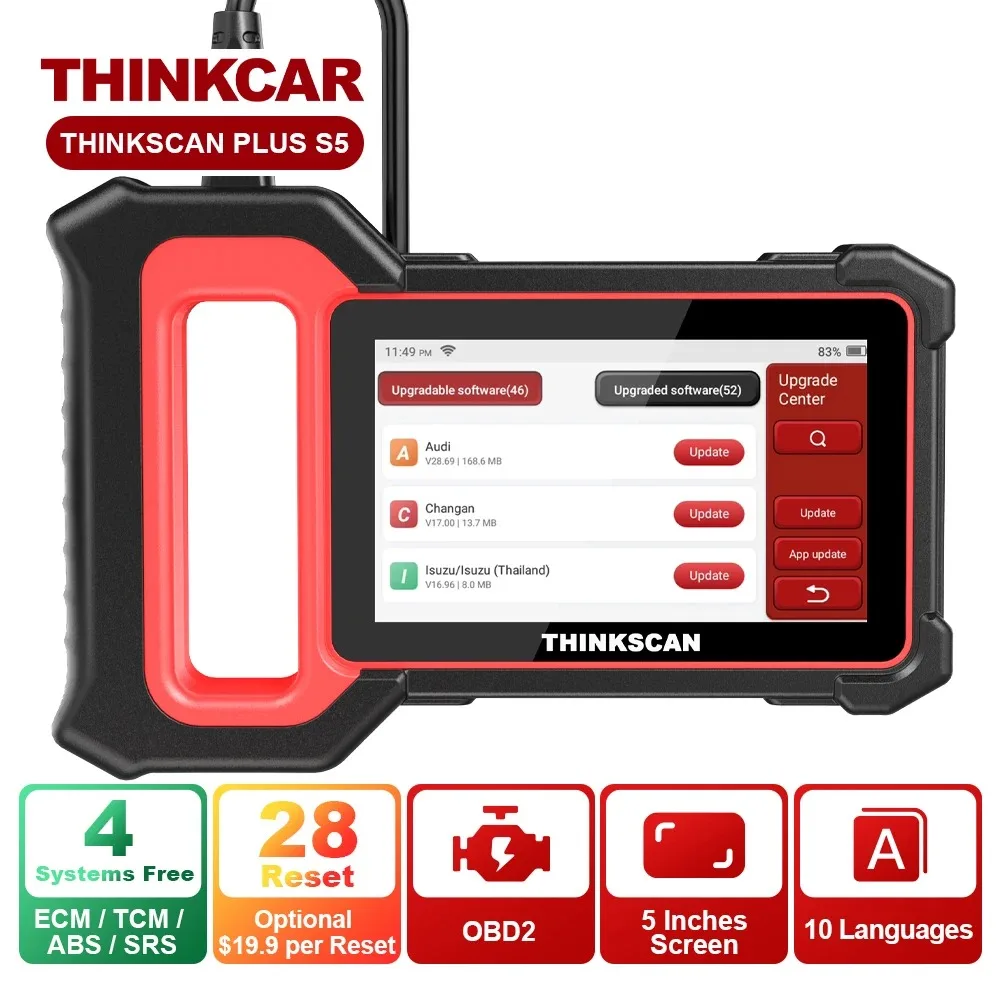 THINKCAR Thinkscan Plus S5 OBD2 Auto Diagnostic tool 4 system with ECM ABS SRS Transmission scanner tool lifetime free update