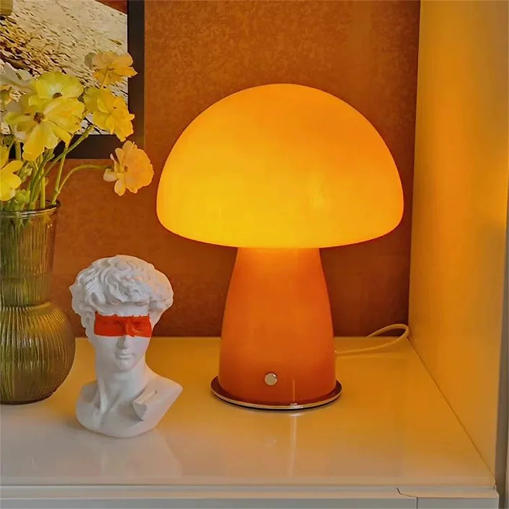 Dimmable Mushroom lamp Glass Mushroom Bedside Table Lamp Small Nightstand Desklamp Swirl Light for Home Decor Dining Living lamp