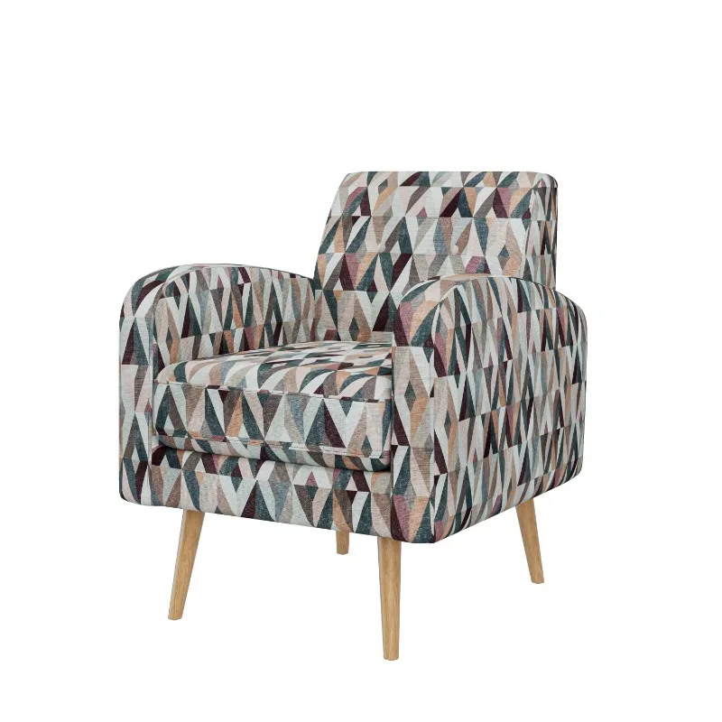 Retro triangular geometric pattern upholstered recliner with armrests, wooden legs, single sofa,suitable for apartment balconies