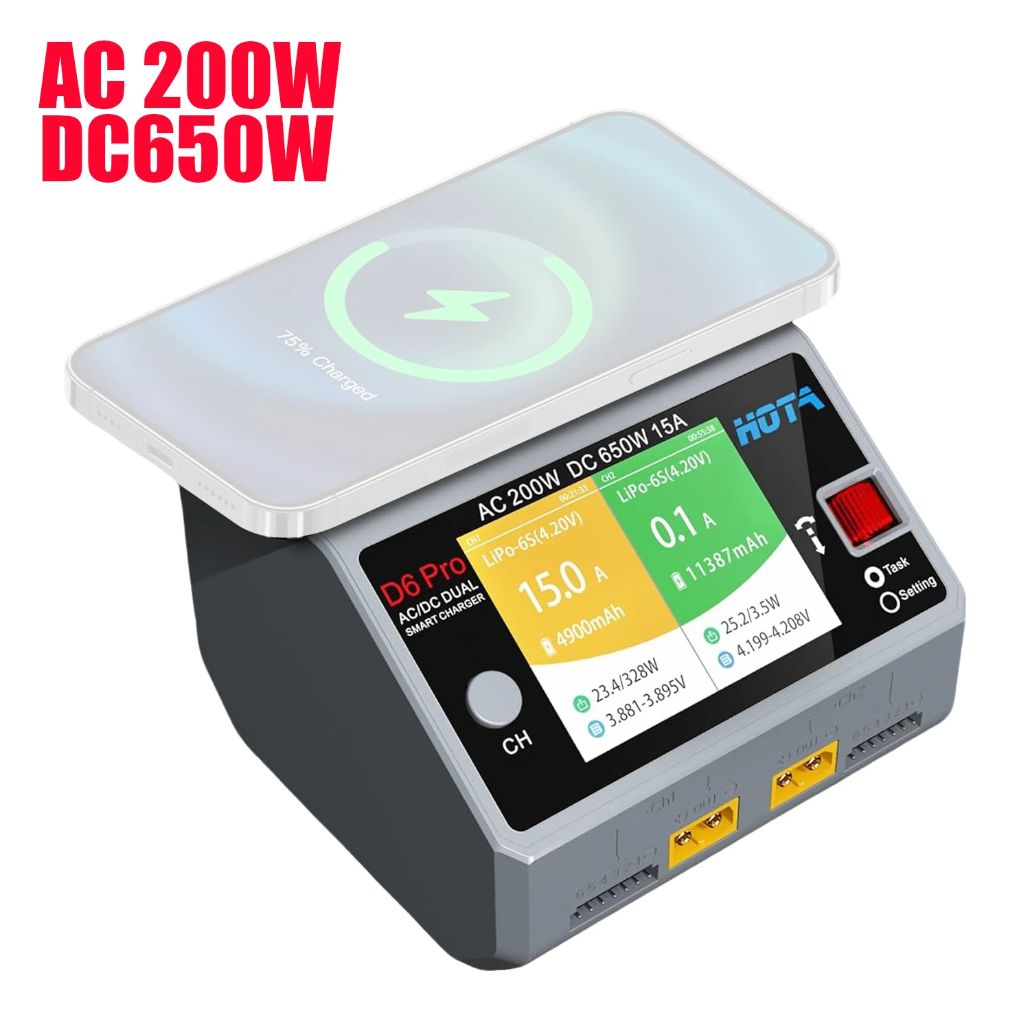 

D6Pro Lipo Balance Зарядное устройство Мощное умное зарядное устройство Duo Двухканальный AC200W 100-240V DC650W 15A для литий-ионной батареи с экраном IPS