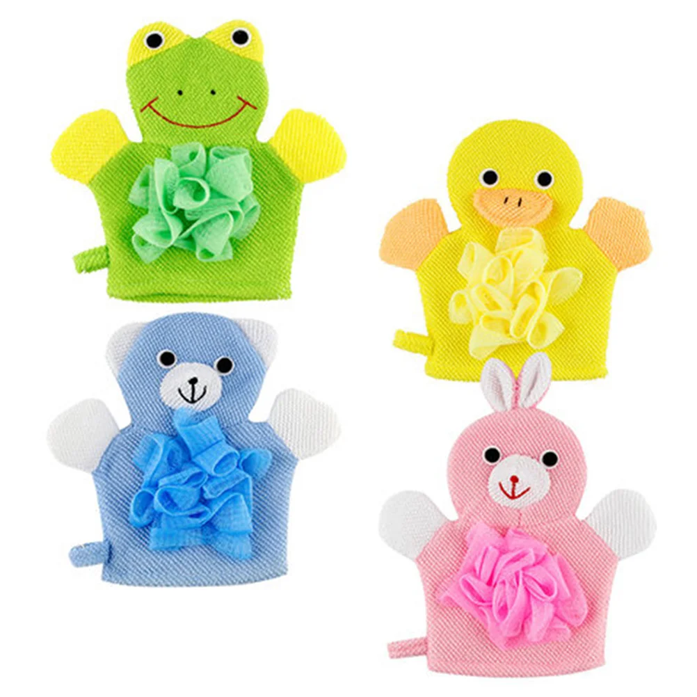 

4 Pcs Children's Bath Towel Cartoon Body Scrubber Gloves Washcloths Kids Exfoliating Cleaning Take Scrubbing Tool