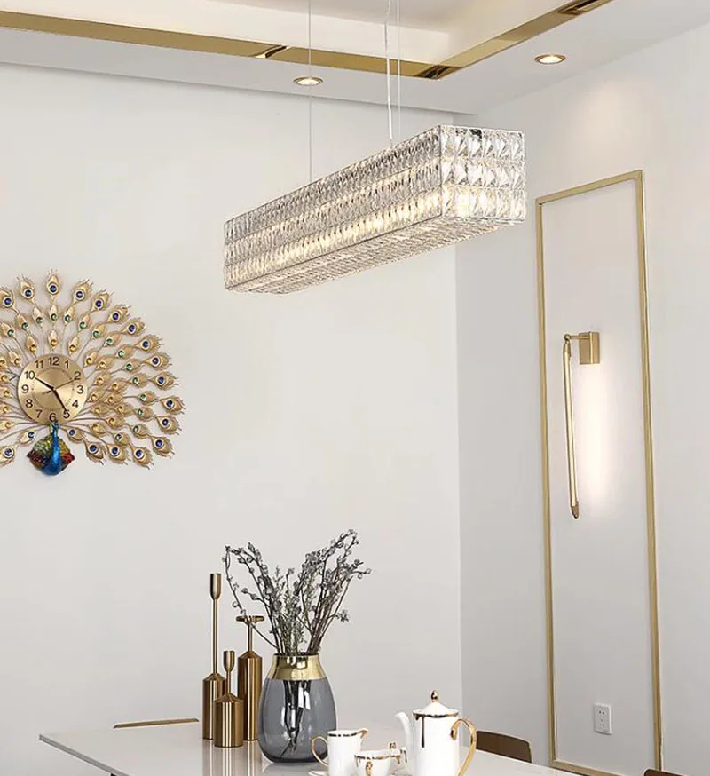 Modern Gold Crystal Chandelier for Bar kitchen island light fixture Rectangle Design ceiling lamp  hanging Lamp cristal lustre