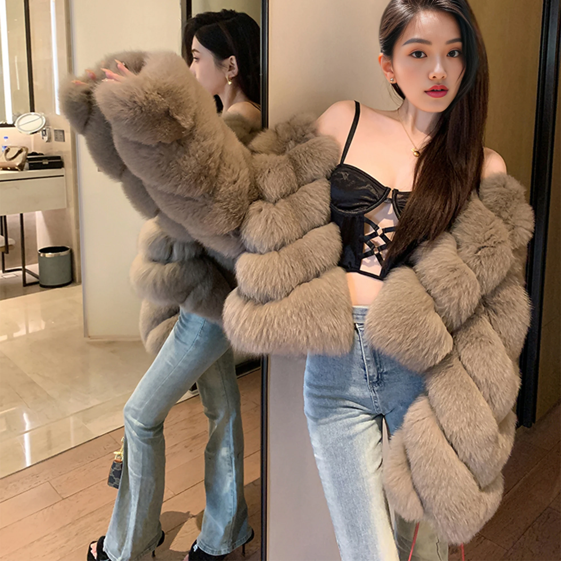 Cappotto di vera pelliccia di volpe Cappotti di pelliccia di volpe naturale invernale da donna Moda di lusso di alta qualità Giacca corta da 50 cm all'ingrosso