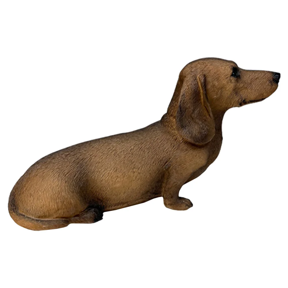 Puppy Dachshund Ornaments Home Decorations Resin Crafts Desktop Dog Figure Animal Recognition Model Light Brown Figurines Fake