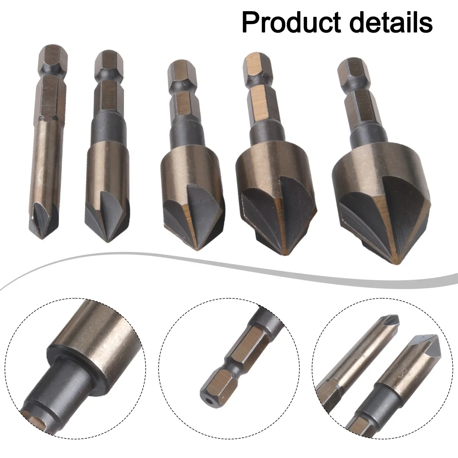 5PCS M35 Cobalt Countersink Drill Bit Set 82 Degree 5 Flute Hexagonal Round Shank Counter Sink Bit For Metal Wood Plywood Plasti