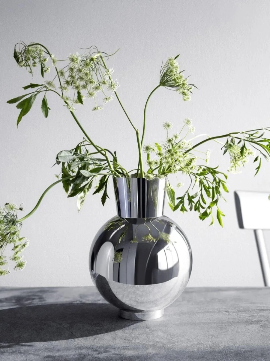 

Nordic Style Vase Stainless Steel Light Luxury Flower Vases Living Room Dining Table Office Home Decoration Flower Arrangement