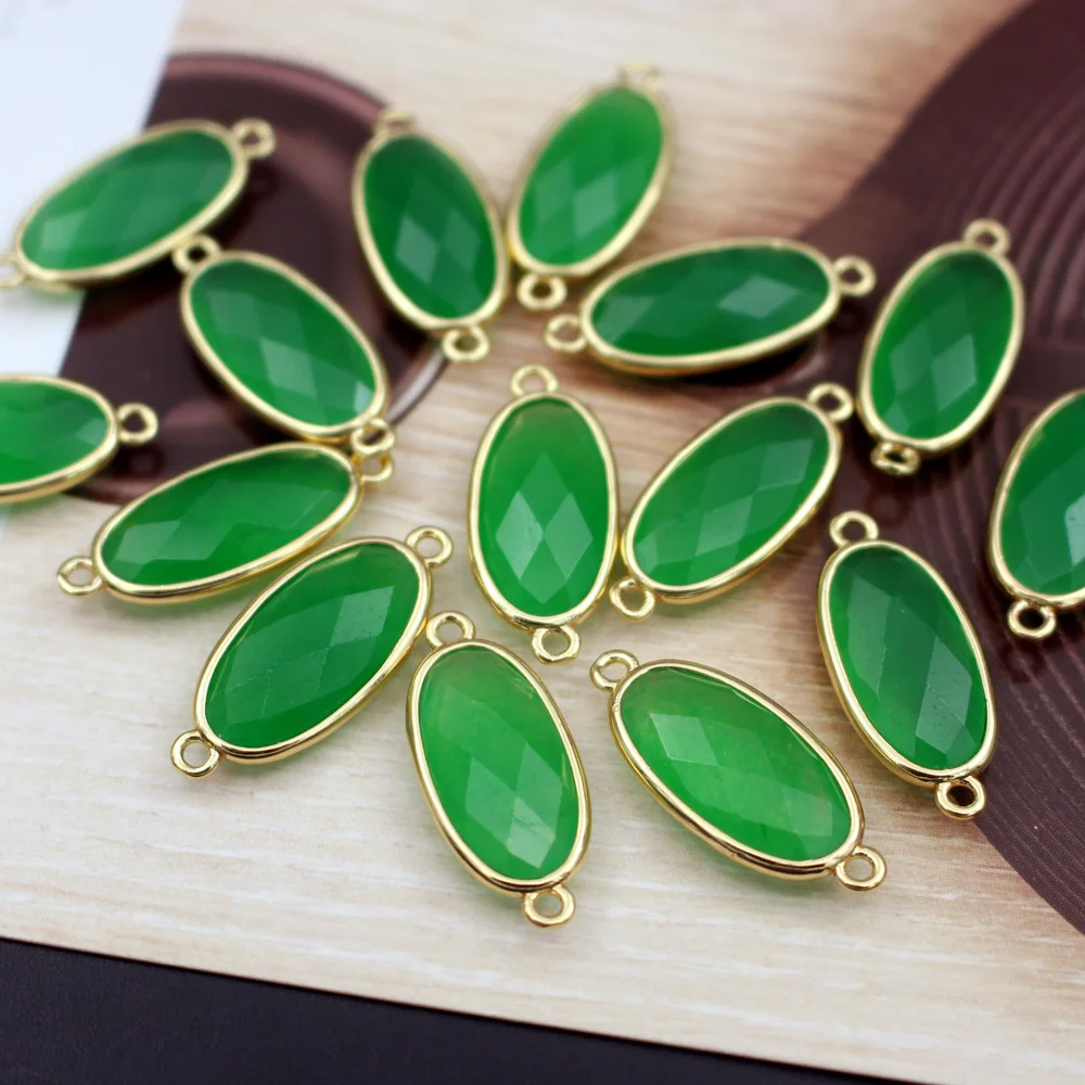 6pcs Natural Stone Oval Shape Faceted Blue Labradorite Amethyst Green Jade Stone Charms Connectors DIY for Earrings Bracelet