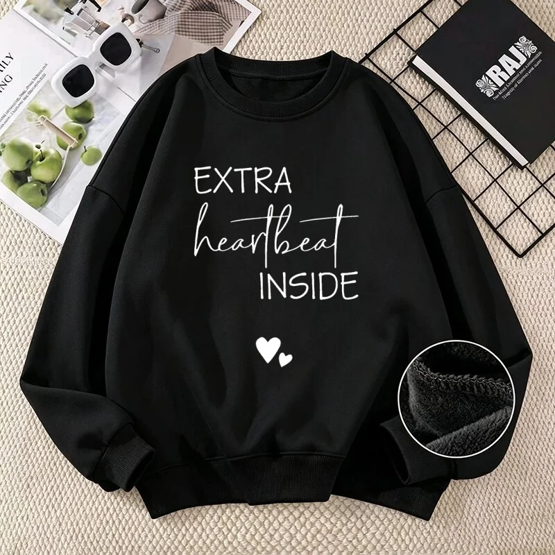 Extra Heartbeat Inside Sweatshirt Pregnancy Reveal Mommy To Be Hoodies Fleece Warm Crewneck Sweatshirts Long Sleeve Autumn