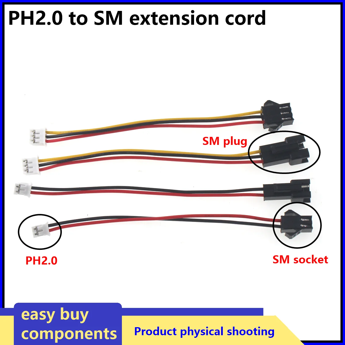 5PCS SM 2.54mm XH PH2.0 Plug Socket 2P 3P 4P 5P 6P Conversion Cable 20cm SM2.54 Extension Cable