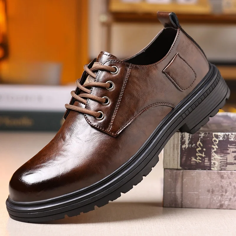 

Men's Casual Shoes Thick Bottom Anti-Slip Workwear Style Leather Upper Breathable Comfortable Leisure Fashionable Boots