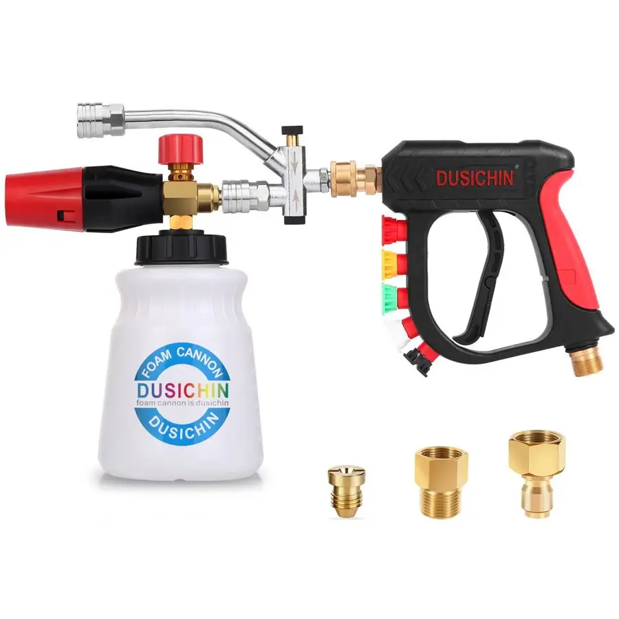 

Pressure Washer Short Gun Foam Cannon 1 4 Quick Connector,Car Wash Foam Gun Kit Dual Connector Accessory,Double Tip Attachment F