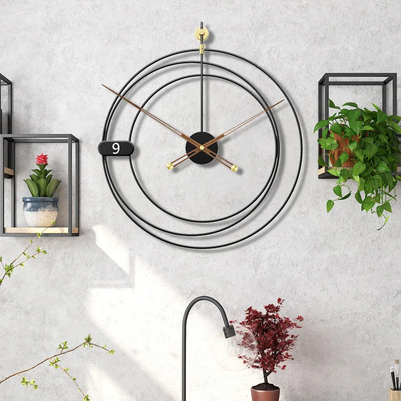 

Creative Iron Wall Clock for Living Room, Metal Watch, Silent, Simple Quartz Clock