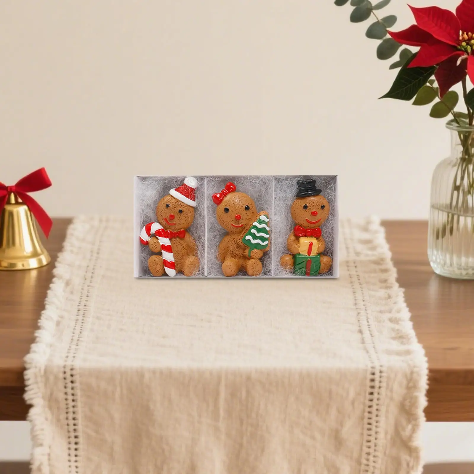 3 قطع من تماثيل خبز الزنجبيل لتزيين عيد الميلاد لغرفة نوم طاولة العطلات