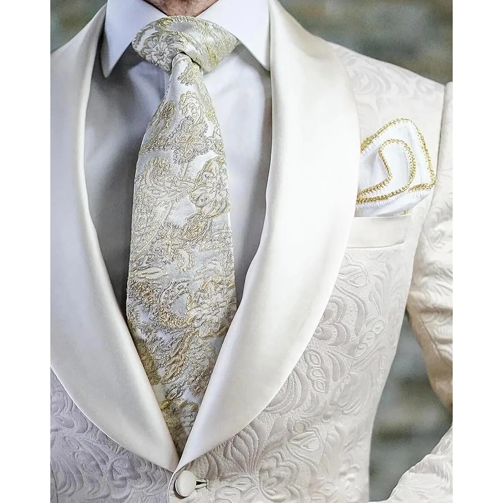 Luxury White Jacquard Men\'s Suit Jacket High-quality Male Formal Occasions Weddings Banquets Blazer Jacket 1 Pc