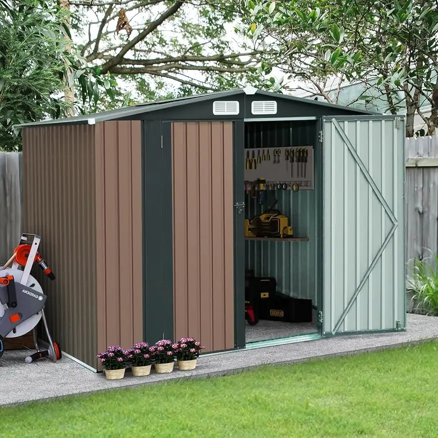 

Outdoor Metal Storage Shed, Outdoor Shed, Galvanized Steel Garden Shed with Single Lockable Door, Tool Storage Shed for Backyard