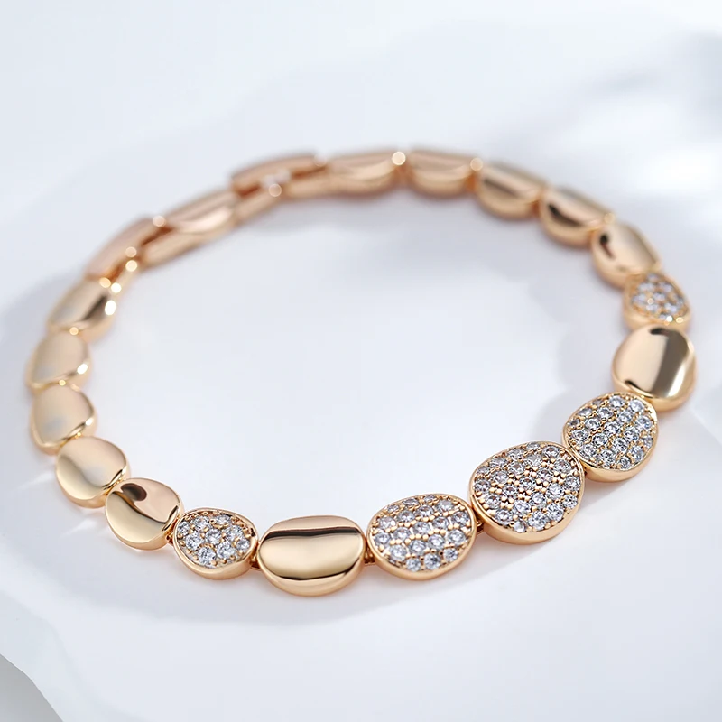 Kinel Fashion 585 Rose Gold Oval Link Bracelet For Women Luxury Natural Zircon Fine Daily Bracelets Ethnic Wedding Jewelry