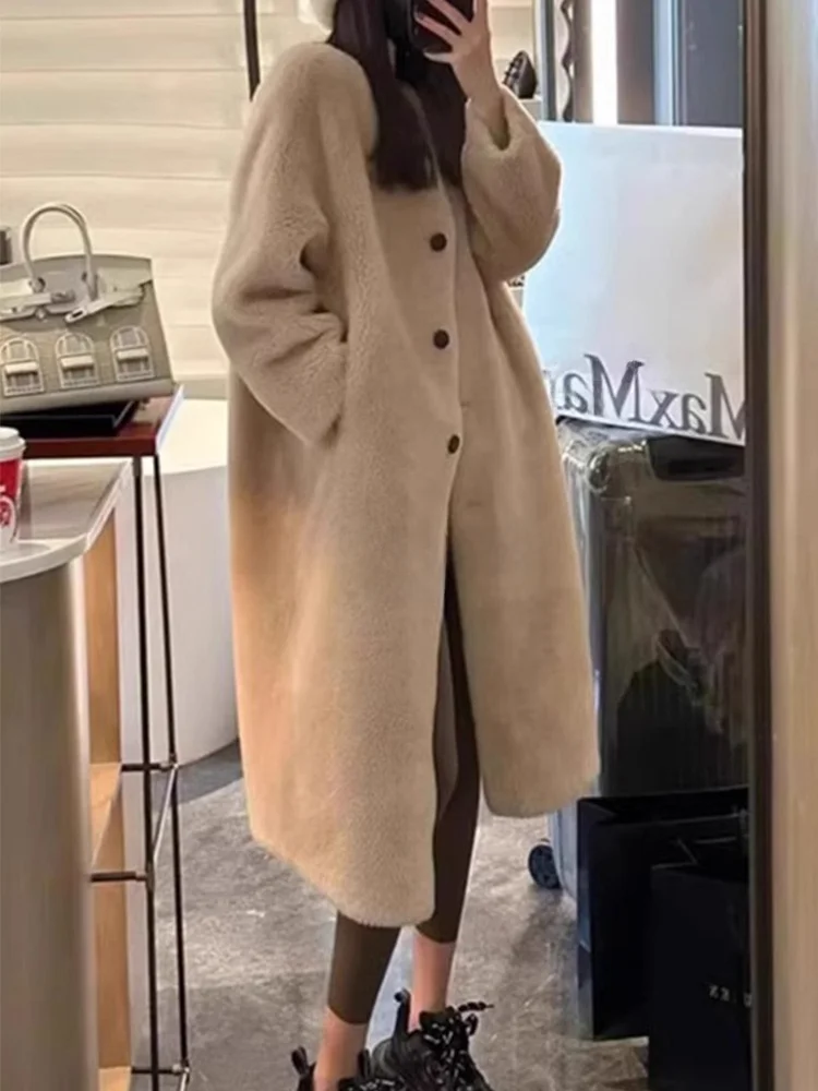 

ROUJE KEFSS Luxury Fashionable Long Plush Jacket Women's Winter Loose Casual Warm Coat Shape Sandal Shape Pear Shape