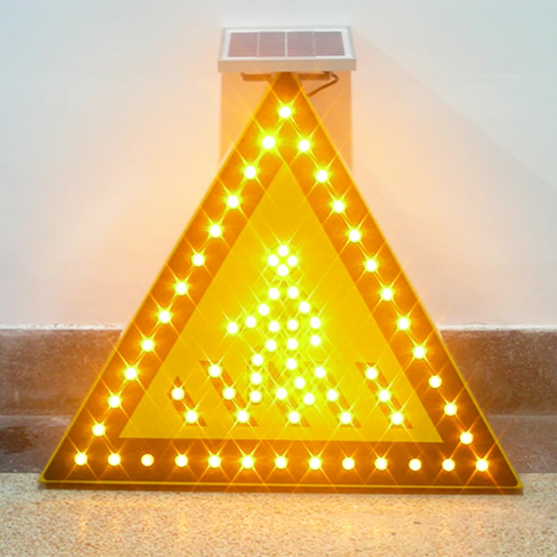 High Visibility Red Triangle Aluminum Outdoor Traffic Sign Board No Parking Sidewalk LED Flashing Light Solar Road Signs