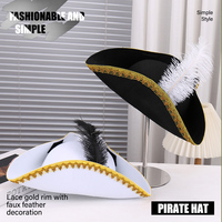Elegant Breathable Comfortable Pure Color Simple Cosplay Pirate Hat with Feathers Versatile Stylish Pirate Accessory