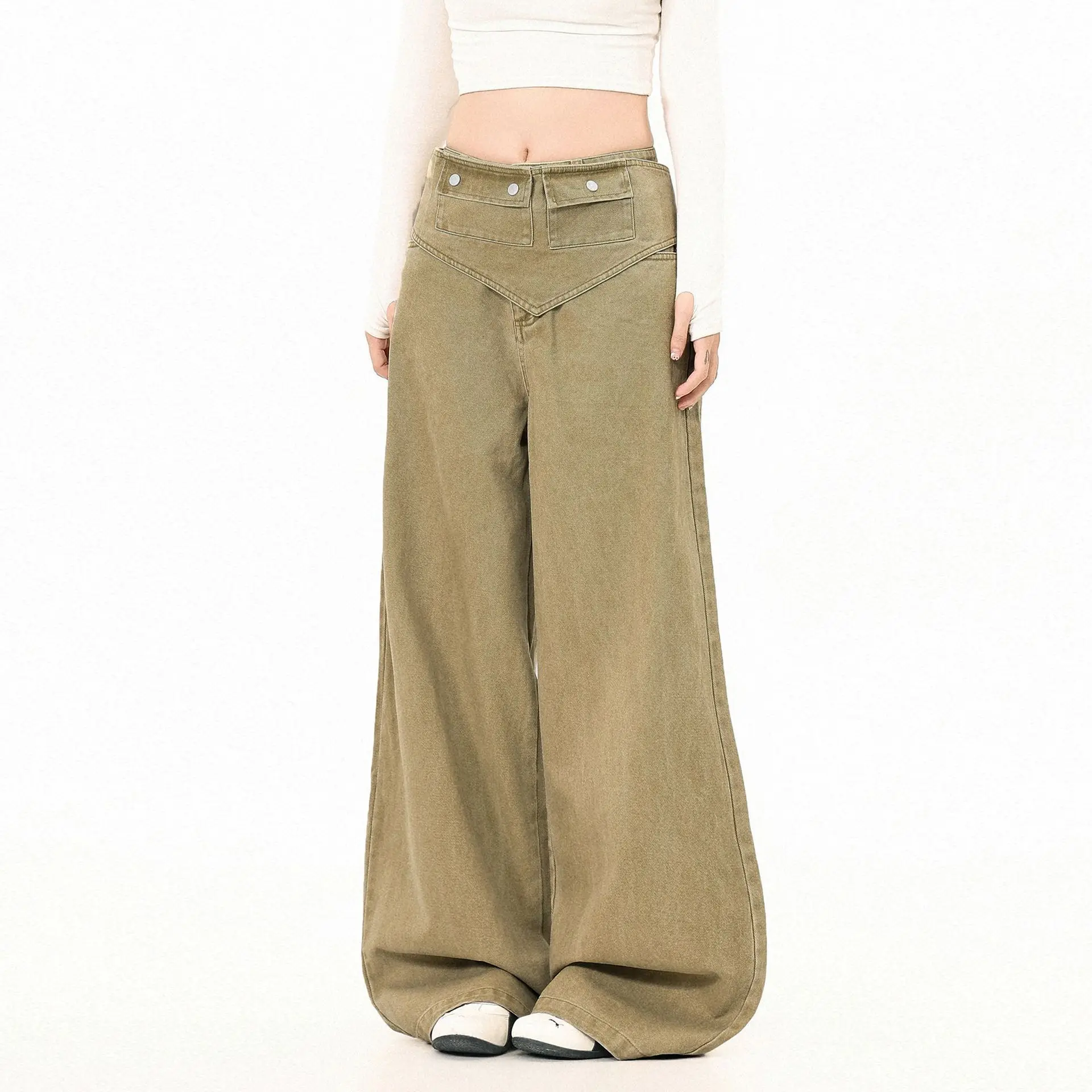 

Retro with Fart Curtain Straight Overalls Men's and Women's Niche Design Casual Trousers