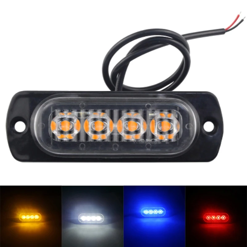 4pcs Ultra Thin 12V-24V Truck Vans Side Solid Light 4 LED Signal Warning Decorative Turn Signal Lamp Car Accessories White Red
