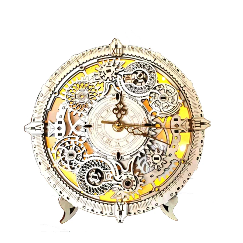 ใหม่ 3D ปริศนา DIY ไม้นาฬิกาแสงสามารถย้าย Miniature ชุดจิ๊กซอว์ปริศนาสําหรับของขวัญวันเกิดเพื่อน