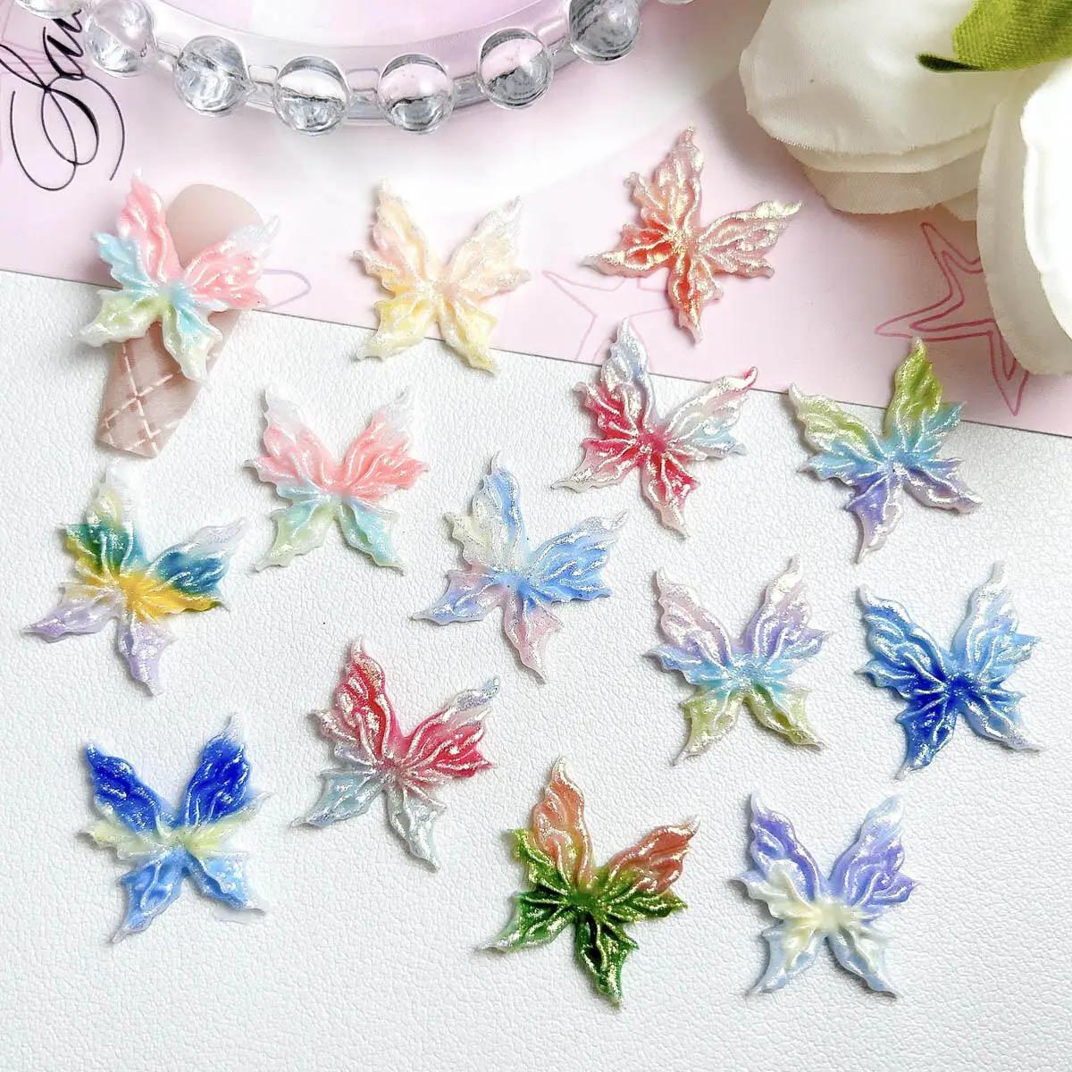 

30Pcs Sparkling Colorful Gradient Butterfly Nail Charms Luminous Resin Butterfly Nail Art Decoration Handmade DIY Crafts Parts