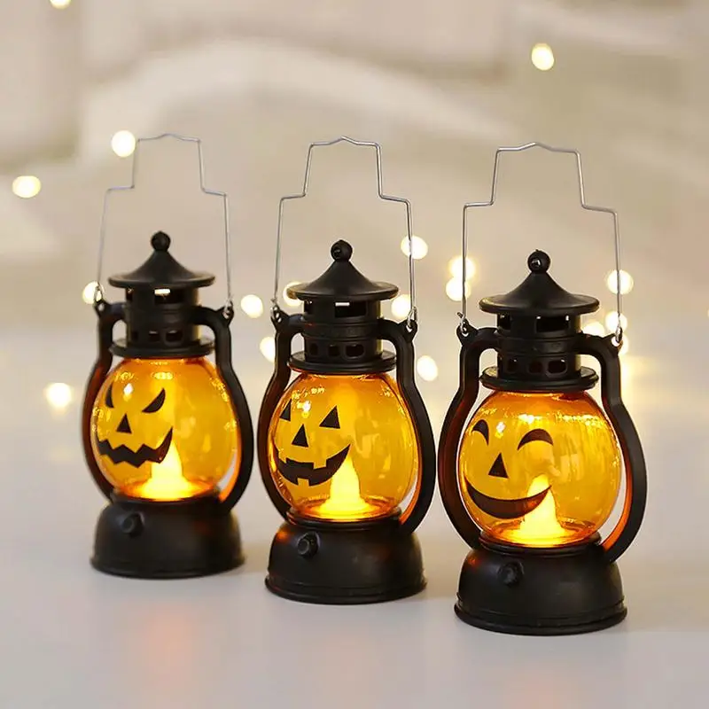 

Halloween Pumpkin Lantern Smile Face Led Pumpkin Lights Battery Powered Jack-O-Lantern Decoration Camping Hanging Lantern