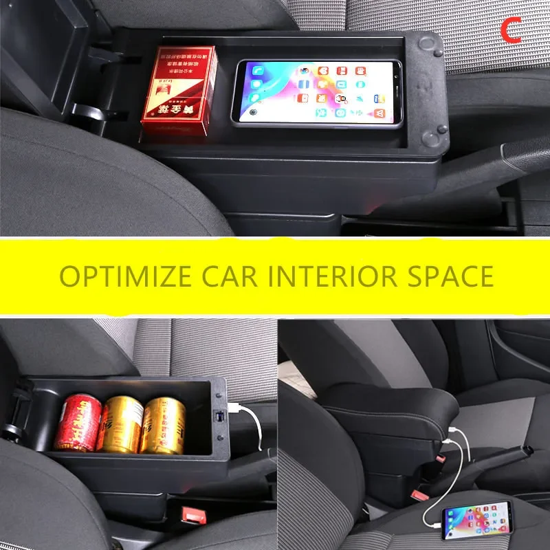 Car Armrest Box for Renault Duster for Dacia Duster 2019 2020 2021 2022 2023 Armrest Retrofit Parts Storage Box Dual Layer Usb