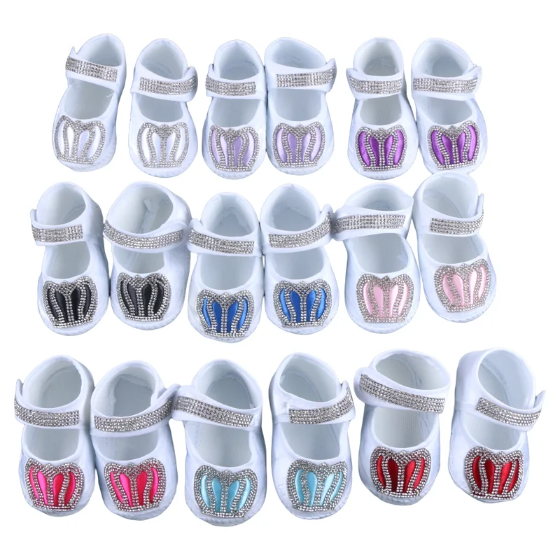 

Newborn Baby Shoes of Bling Crystal Crown Design Brand Infant Boy Girl Cute Shoe Soft Fabric Solid White Bibies Item Shoe Bebe