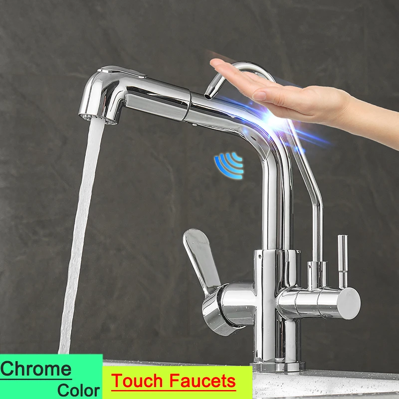 Touch Filter Kitchen Faucets with Pull Down Hot Cold Kitchen Sink Mixer Tap 3 Ways Pure Water Sensor Touch on Kitchen Faucet