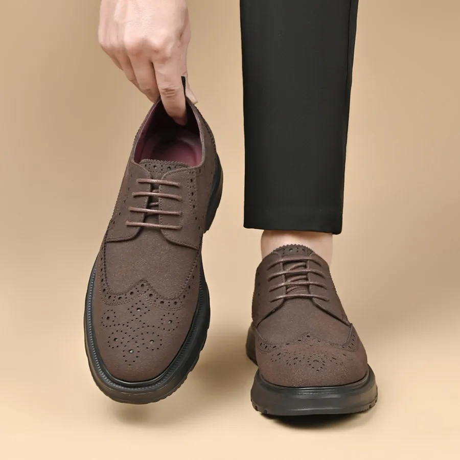 Men's Wingtip Brogue Oxfords, Low-Top Microfiber Lace-Up Dress Shoes, Thick Sole Comfort for Office and Weddings