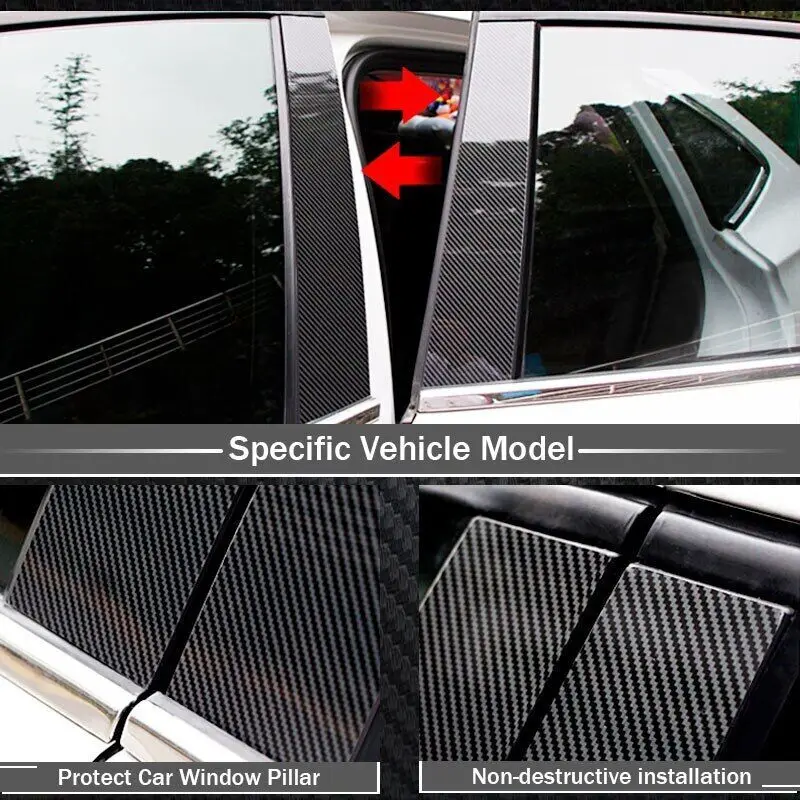 6Pcs Carbon Fiber Door Window Pillar Posts Cover Trim For Acura TL 2004-2008