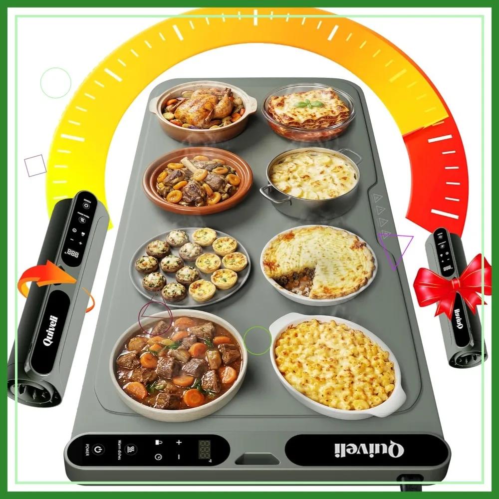 

Extra Large 40x15 Inch Food Warming Mat, 550W 7 Temp Settings with Child Lock & Timer, Full Surface Heating Silicone Pad