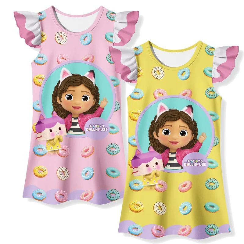 

Gabby Dollhouse Cosplay Baby Pajamas Dress for Girls Ruffled Costume Fashion Summer Kawaii Dresses Cartoon Kids Party Clothes