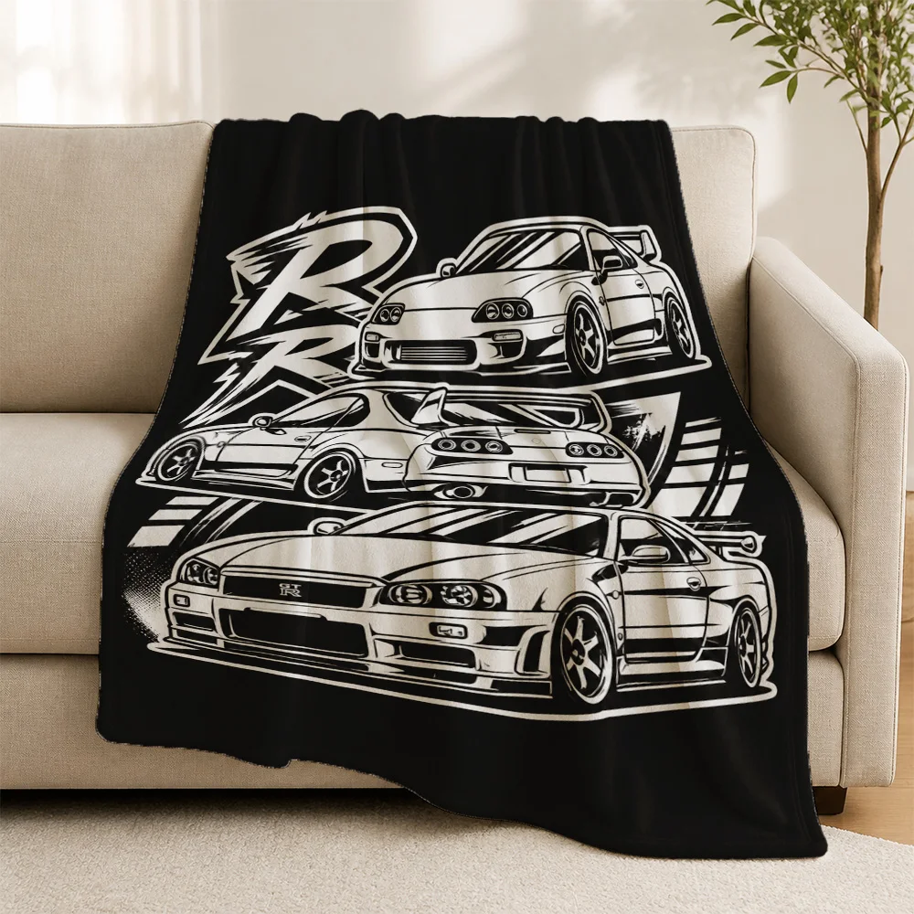 Stylish Car Art Throw Blanket Sofa Throw Couch Decor for Men Automotive JDM Racing Graphics Gift for Car Lover Home Accent