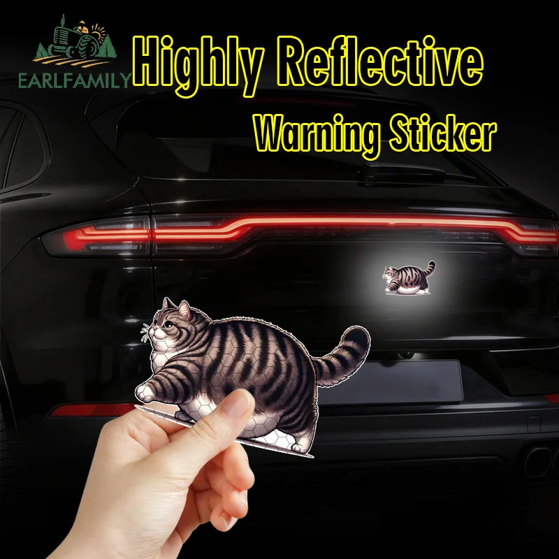 

EARLFAMILY Fat Cat Reflective Car Sticker Rear Windshield Motorcycle Truck Bumper Vinyl Decal Scratch-Proof Car Door Protector