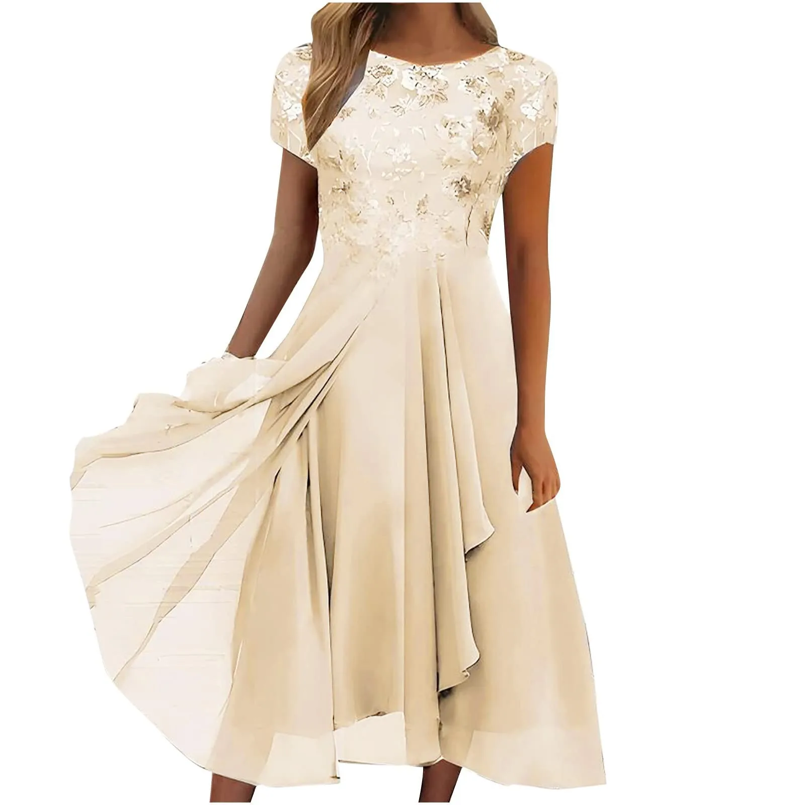 Women's Dress Chiffon Elegant Lace Patchwork Dress Cut-out Long Dress Bridesmaid Evening Dress Party Dresses Woman For Weddings