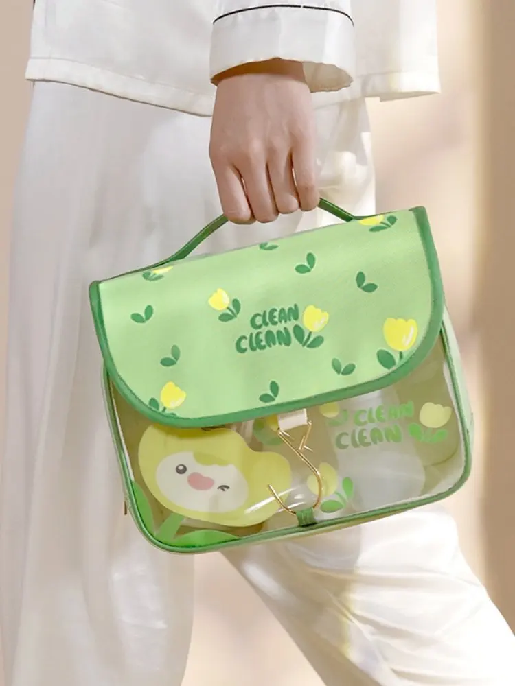 Women's Travel Transparent Hook Toiletry Bag Cute Cartoon Large Capacity Waterproof Cosmetics Storage Bag Portable Handbag