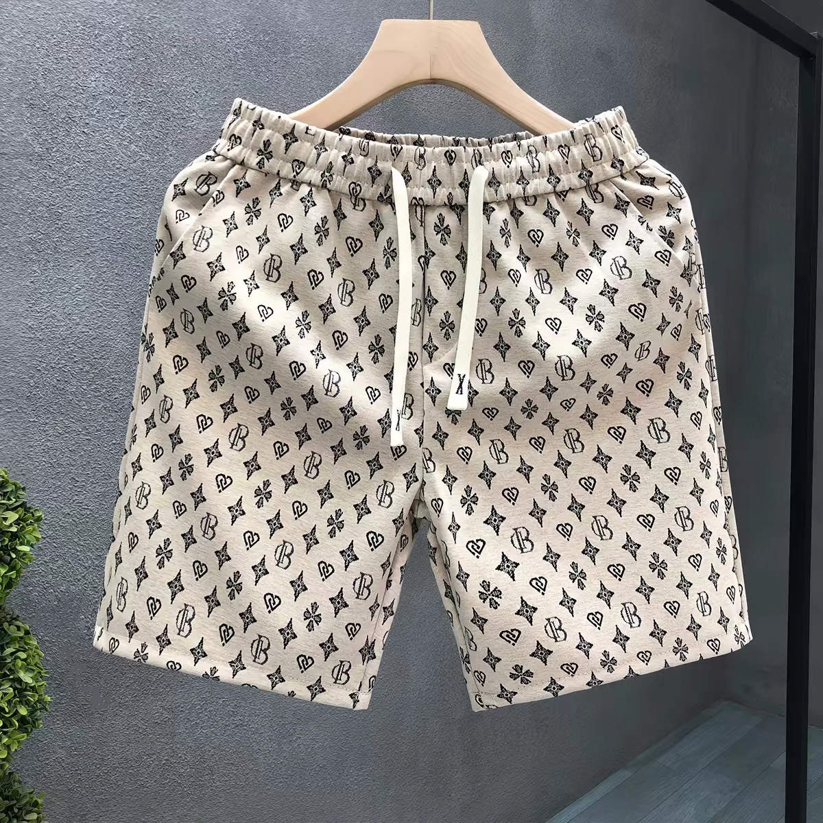 Luxury Retro American Casual Trendy Style Monogram Letter B Print Men's Shorts Breathable Quick-drying Beach Shorts Moto Shorts