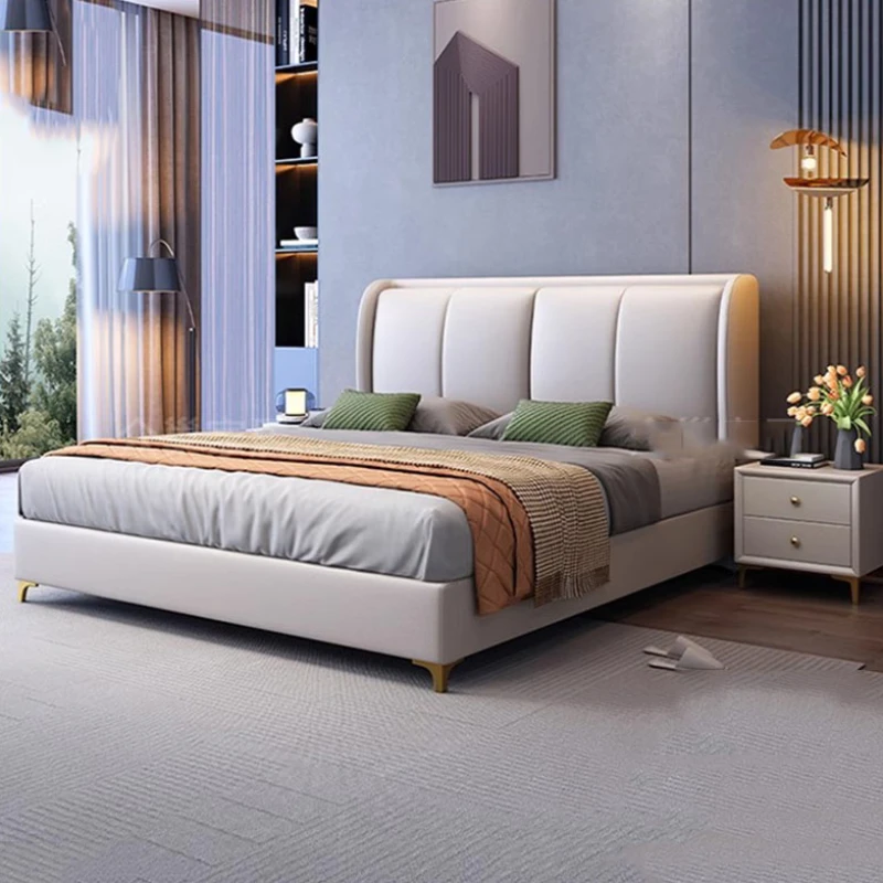 

High End Double Bed Designer Leather Storage Aesthetic Modern Twin Bed Frame Luxury Platform Cama De Casal Nordic Furniture