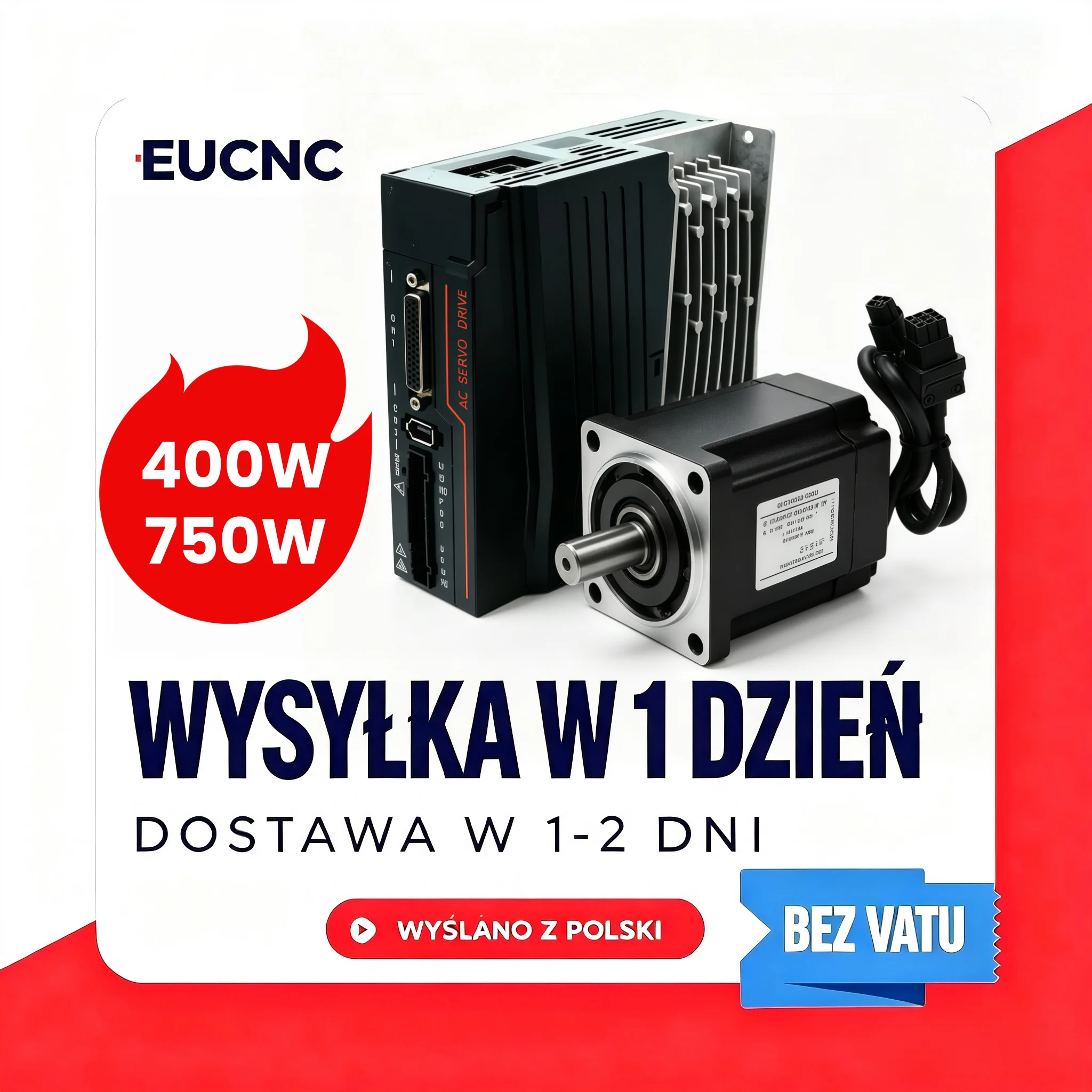 Zestaw serwomotorów AC dostępnych w magazynie w UE, moc 400 W i 750 W, napięcie AC 200–240 V, enkoder absolutny 17 bitów, wraz z kablami do sterownika serwomotorowego, obsługa sygnału impulsowego 0–10